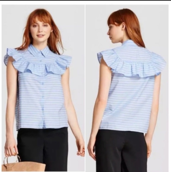 Who What Wear Ruffled Striped Top - Picture 2 of 4
